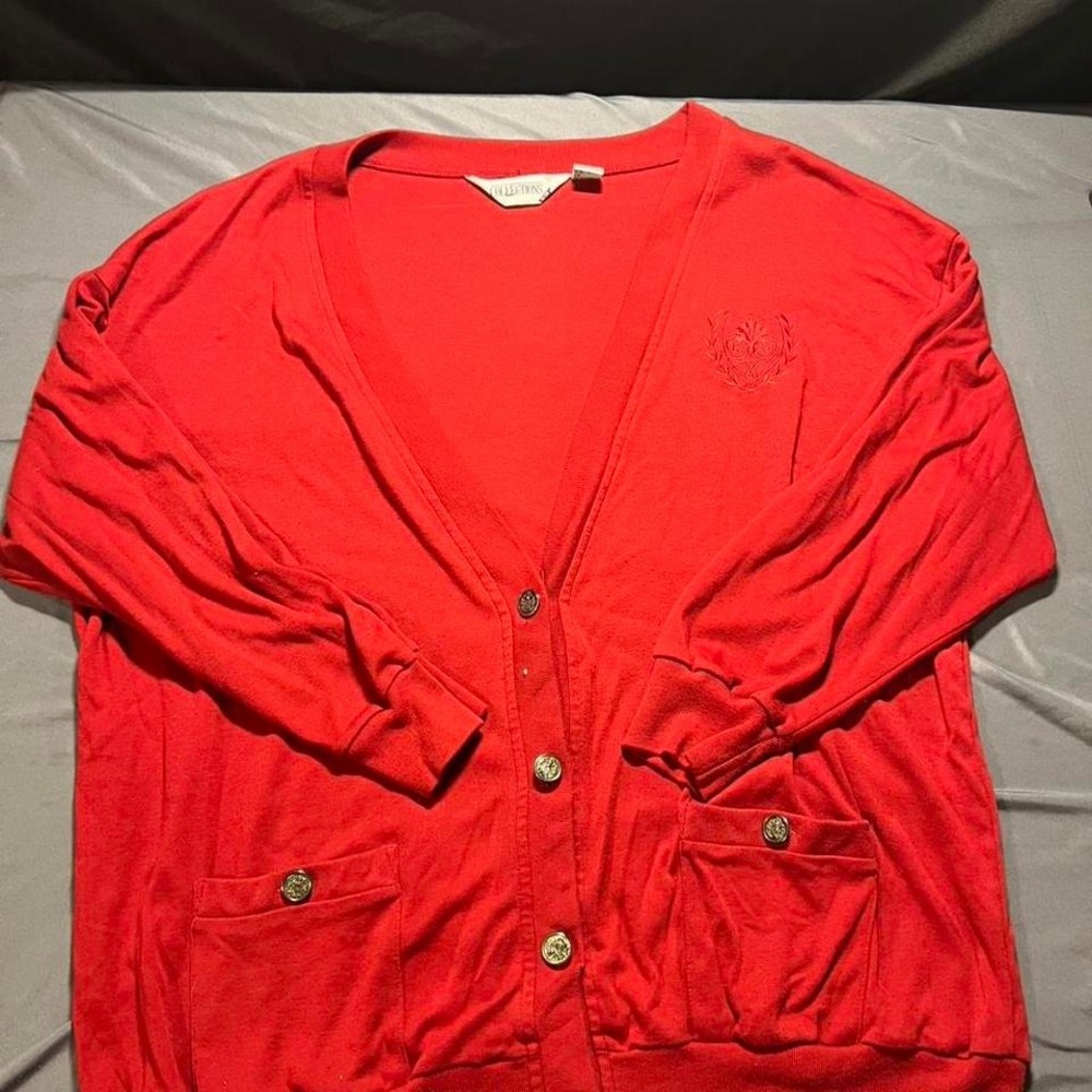 Collections Plus Womens Red V-Neck Cardigan Sweater Crest Button Size‎ 20/40